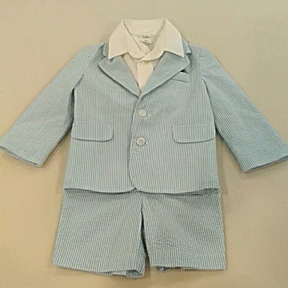 Blue and White Searsucker Starting Out Blazer and Short Set - Picture 4 of 8